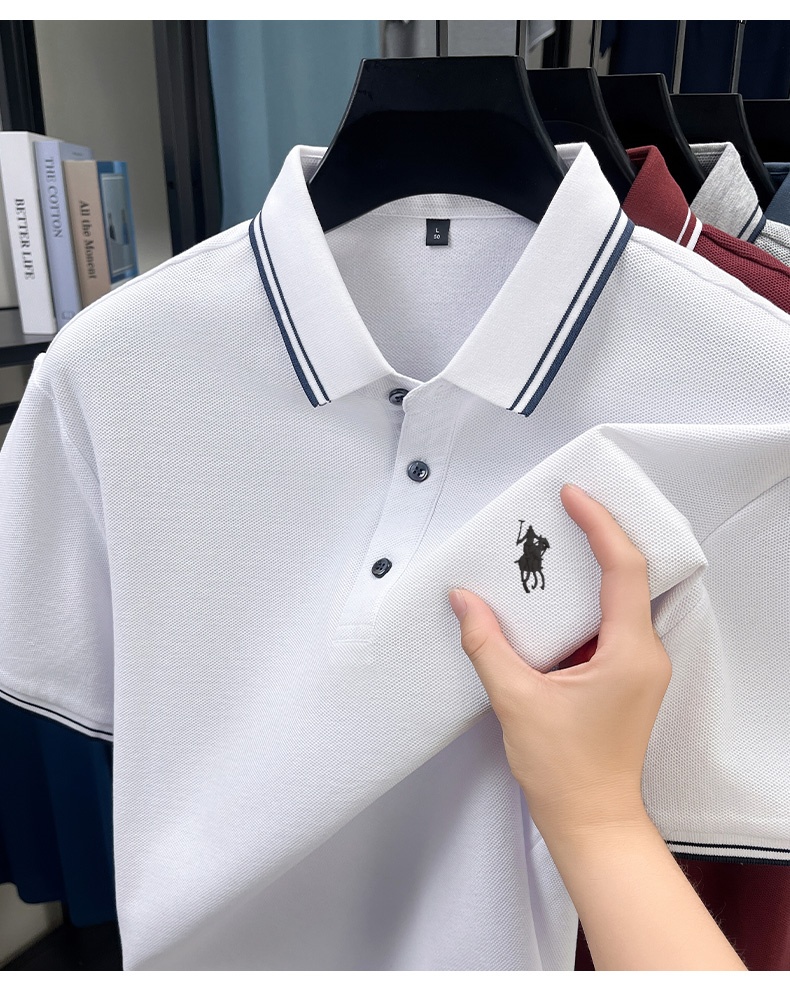 Polo Shirt Pique - Summer Striped Collar Polo Shirt, 100%