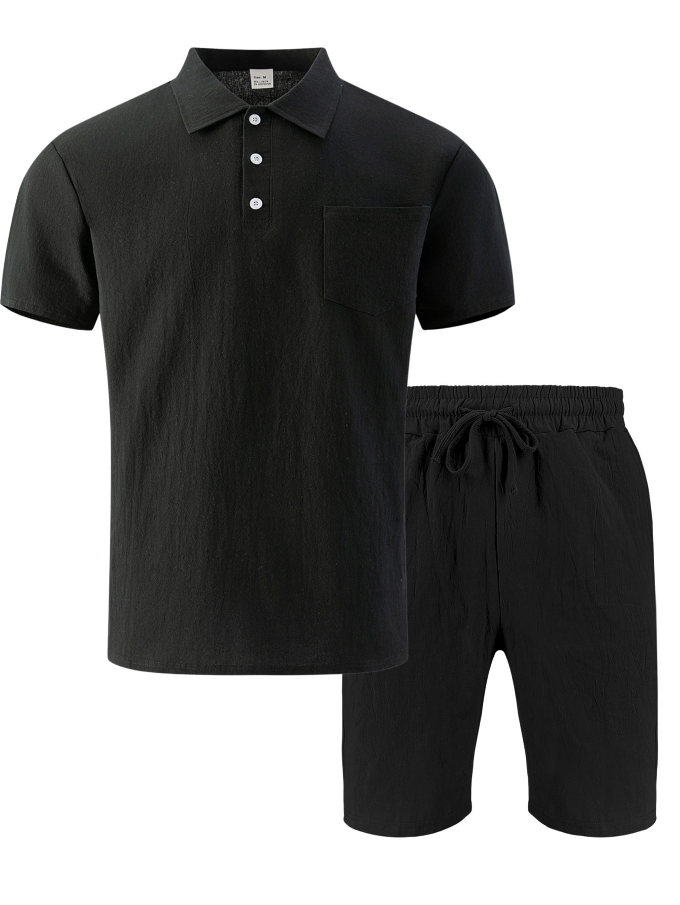 Short Linen Drawstring - Men's Textured Linen Polo Short Sleeve