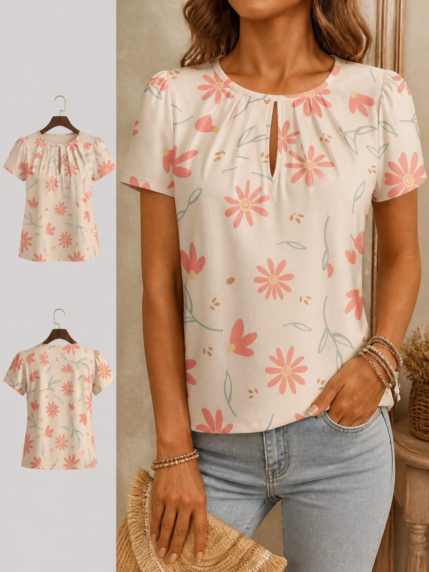 Resort Shirt Floral - 2026 New Women's Round Neck Elegant