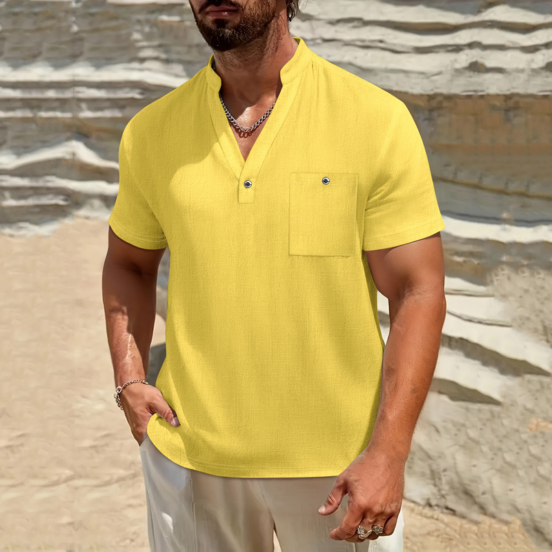 Linen Shirt Breathable - Men's Cotton Linen Henley Shirt Short