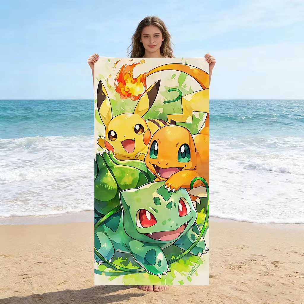 Beach Towel Large - P-Pokemon Starters Anime Beach Towel, Pikachu