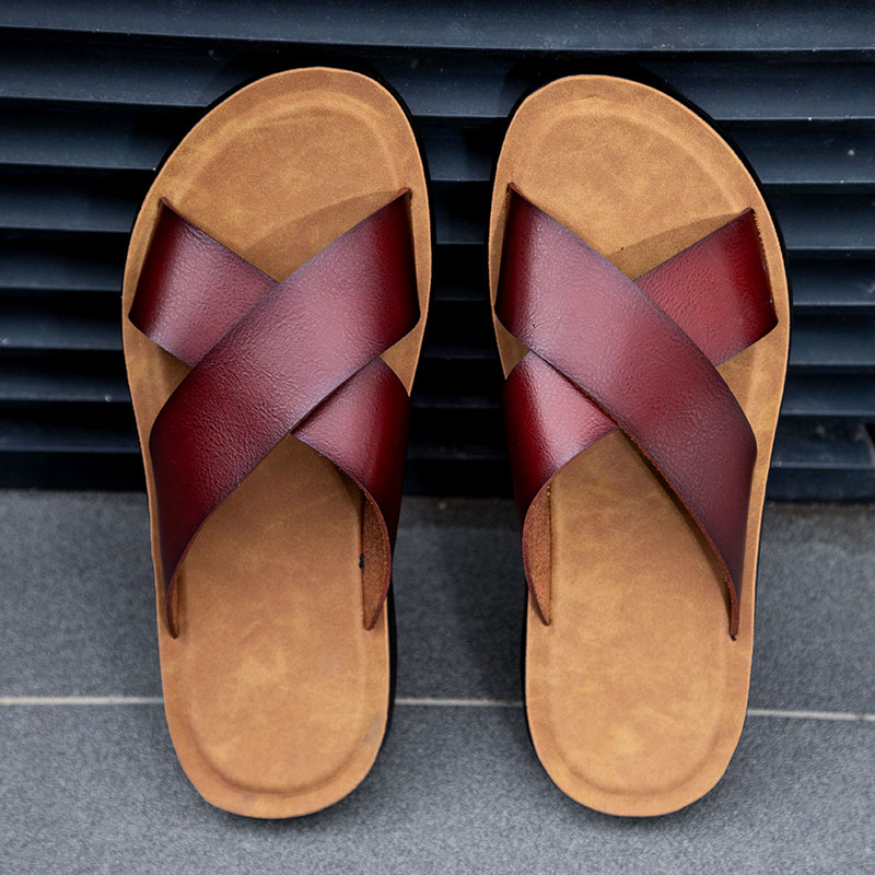 Flip Flop Leather Men - XIHAHA New Arrivals Leather Slippers for
