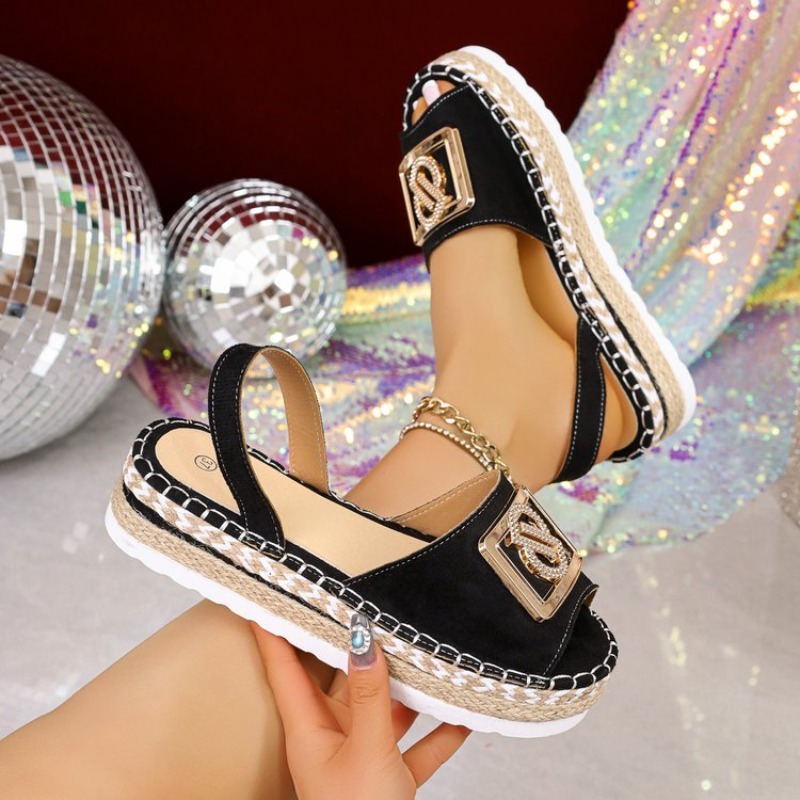 Espadrille Slip On - Womens Platform Espadrille Sandals Rhinestone Metal