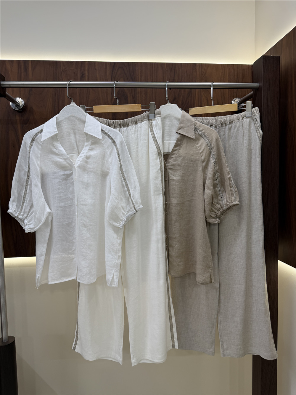 Short Linen Drawstring - Women's Lape Short-Sleeve Shirt and Drawstring