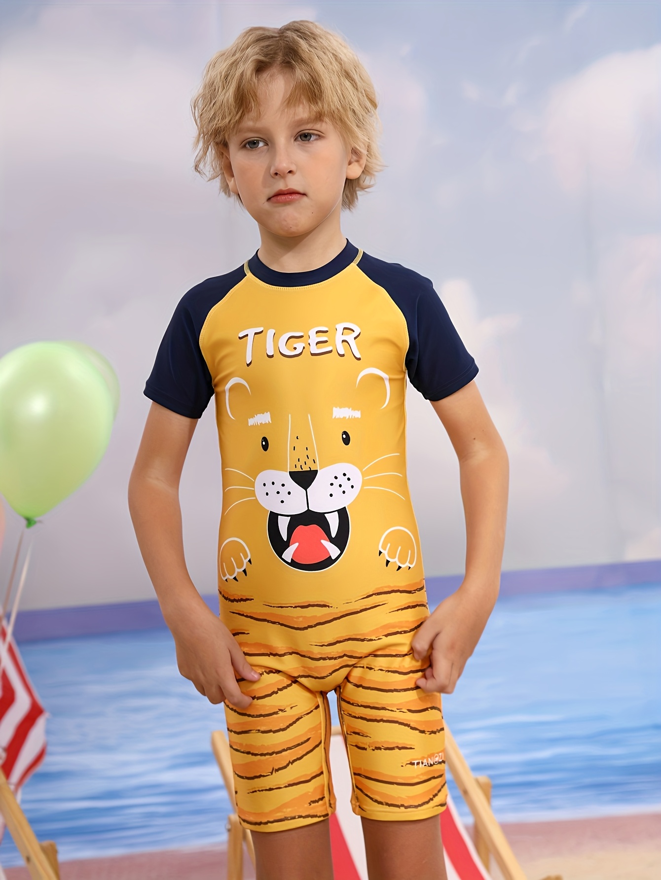 Swim Trunk Quick Dry - Cute Tiger Children's One-piece Swimsuit, Children's