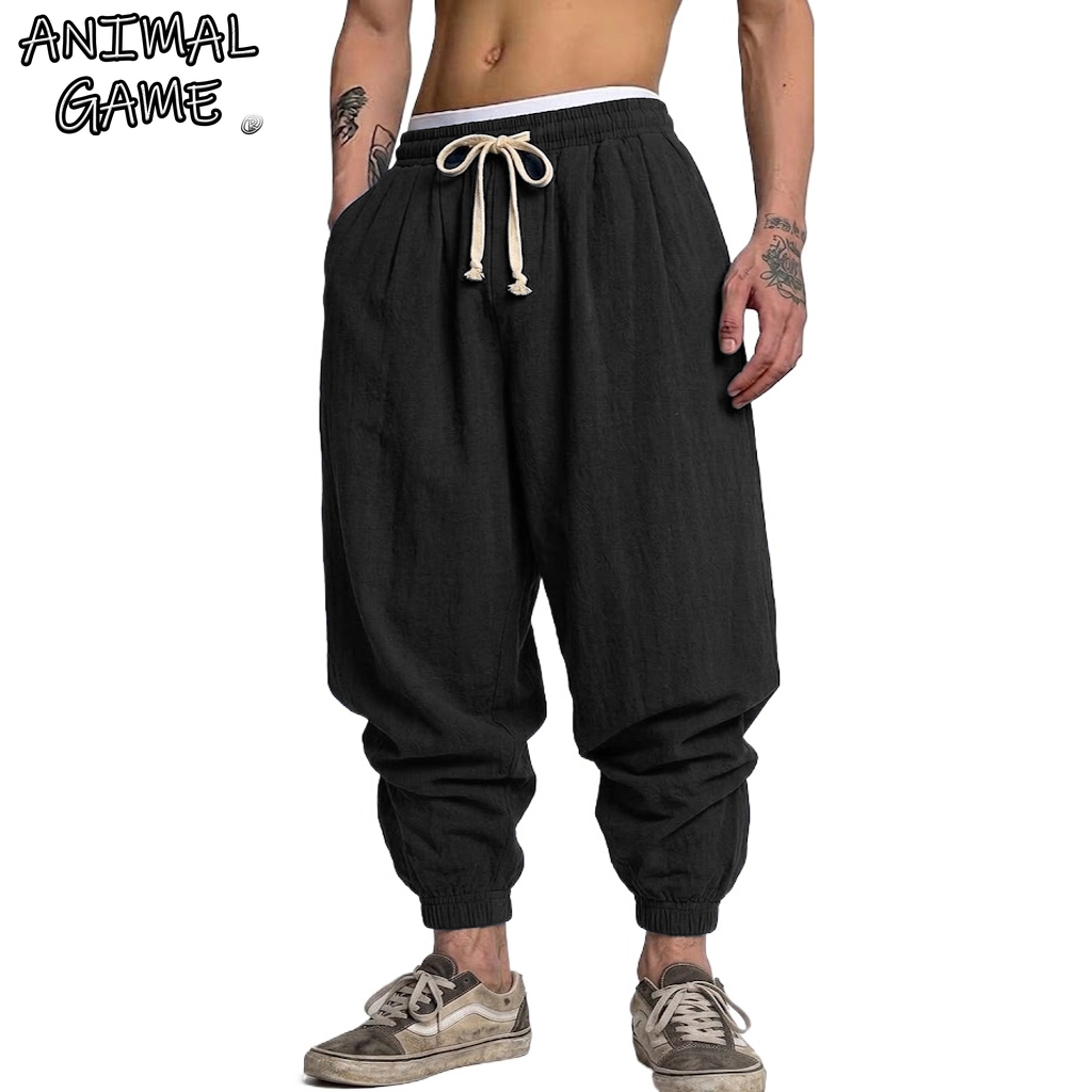 Short Linen Drawstring - Korean Cotton Linen Trousers Autumn Men's