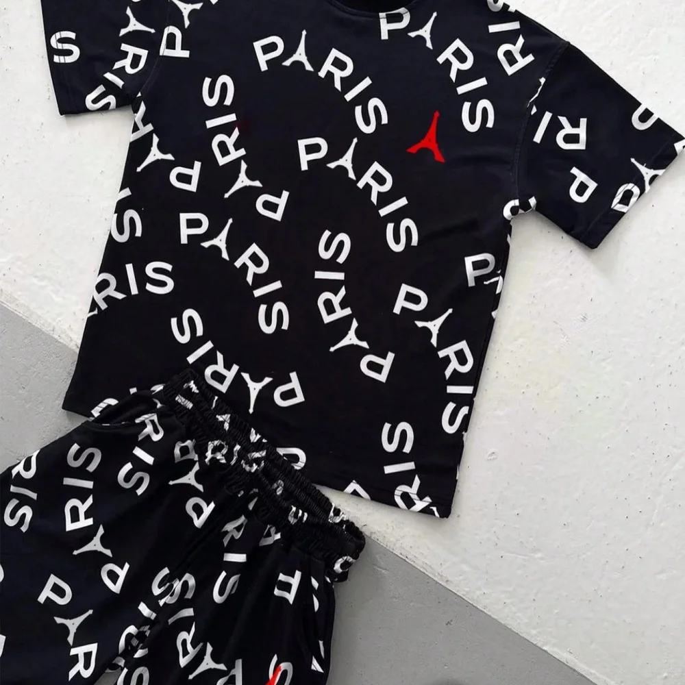 Tee Graphic Print - Men Letter Print Round Neck Short