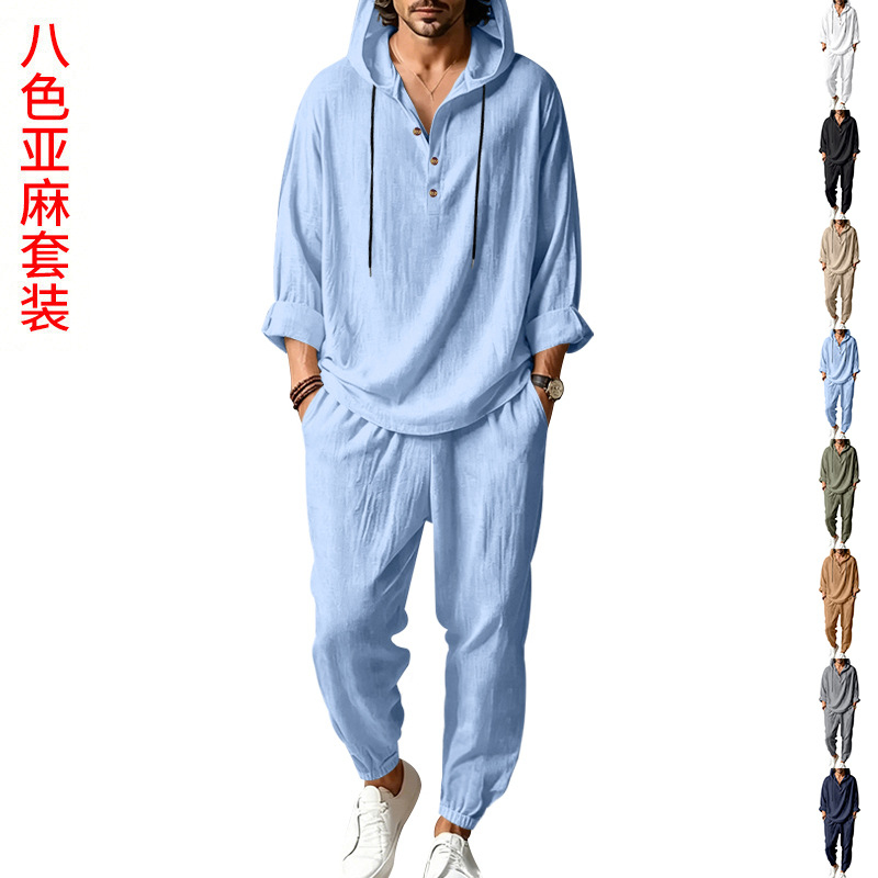 Short Linen Drawstring - Men's Summer Linen 2 Piece Set,