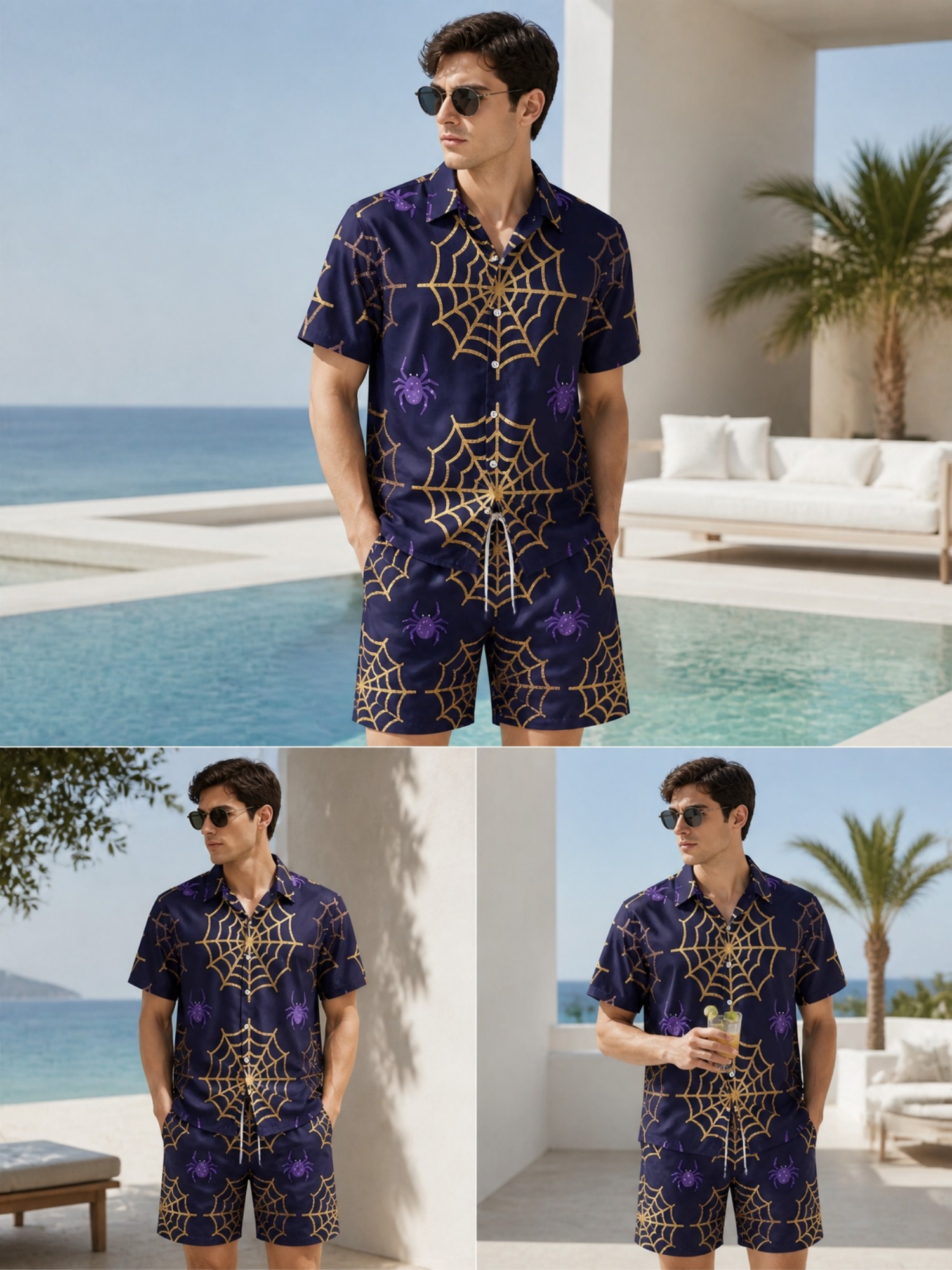 Resort Shirt Floral - Mens Summer Short Sleeve Polo Shirt