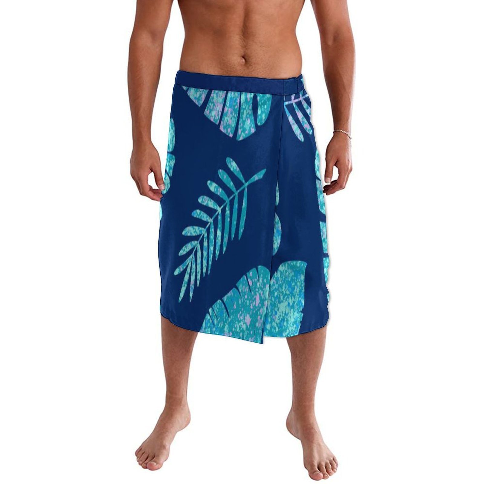 Sarong Men Wrap - Blue Floral Polynesian Beach Wrap Dress