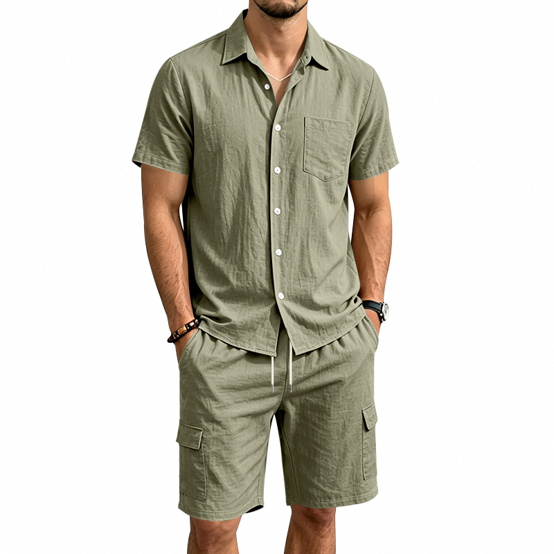 Linen Shirt Breathable - Men Summer American Linen Two Piece