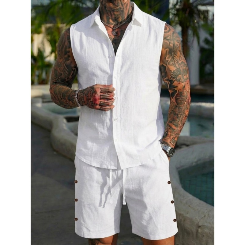 Men's 2 Piece Linen Textured S - Short Linen Drawstring recension och pris