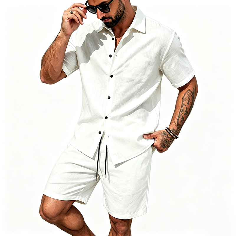Men Linen Two Piece Outfit Sho - Linen Shirt Breathable recension och pris