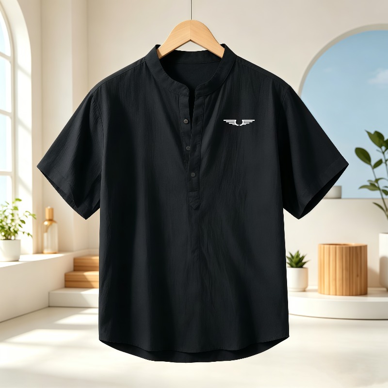 Men's cotton and linen Henley  - Linen Shirt Breathable recension och pris