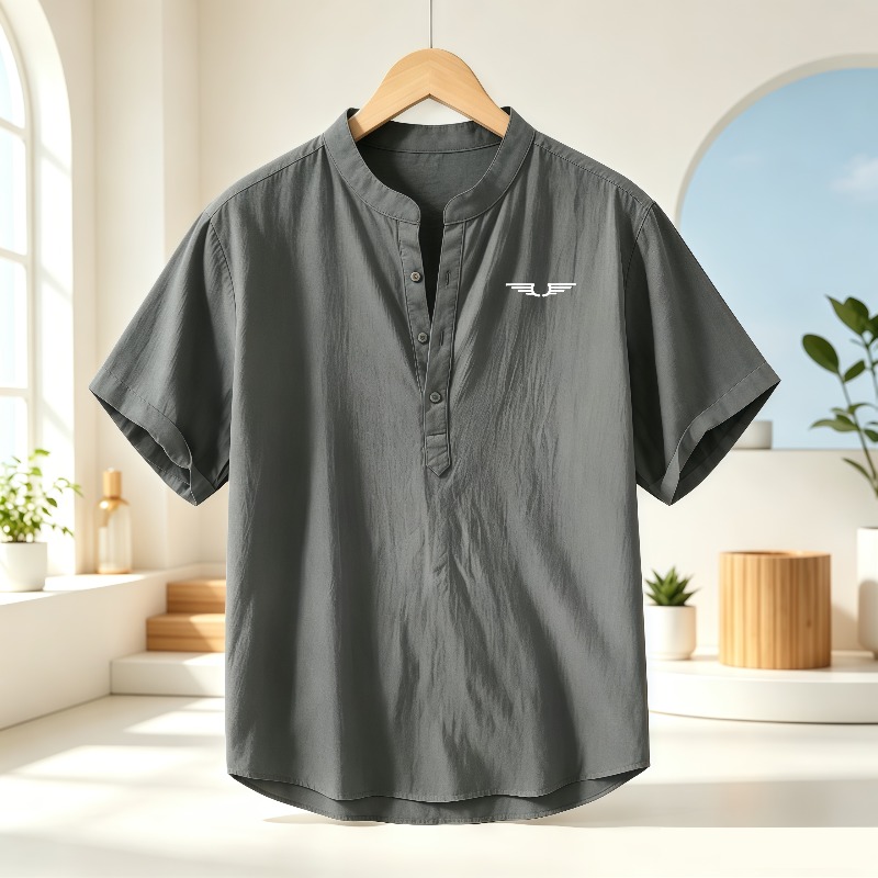 Men's cotton and linen Henley  - Linen Shirt Breathable recension och pris