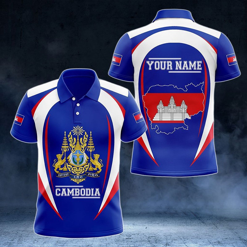 Custom Name Cambodia Flag Grap - Shirt Camp Collar recension och pris