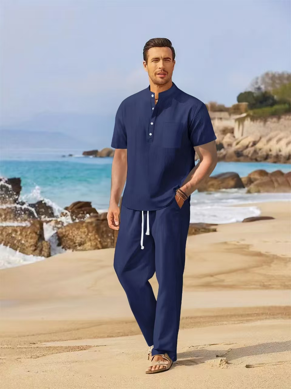 Summer men's cotton and linen  - Short Linen Drawstring recension och pris