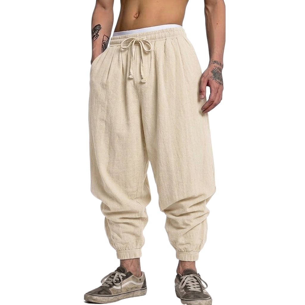 Korean Cotton Linen Trousers A - Short Linen Drawstring recension och pris