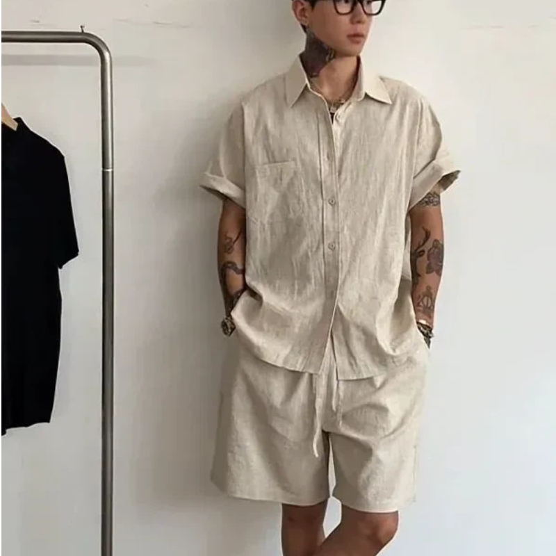 Mens Linen Cotton 2 Piece Set  - Linen Shirt Breathable recension och pris