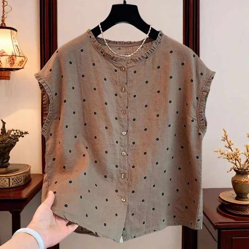 Women's Retro Polka Dot Linen  - Shirt Camp Collar recension och pris