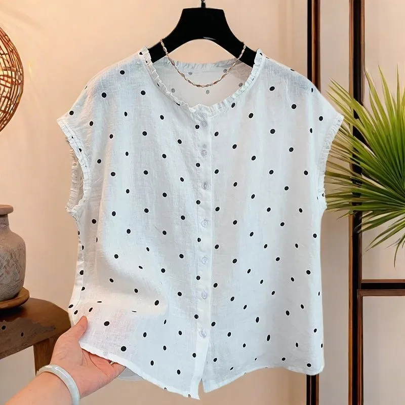 Women's Retro Polka Dot Linen  - Shirt Camp Collar recension och pris