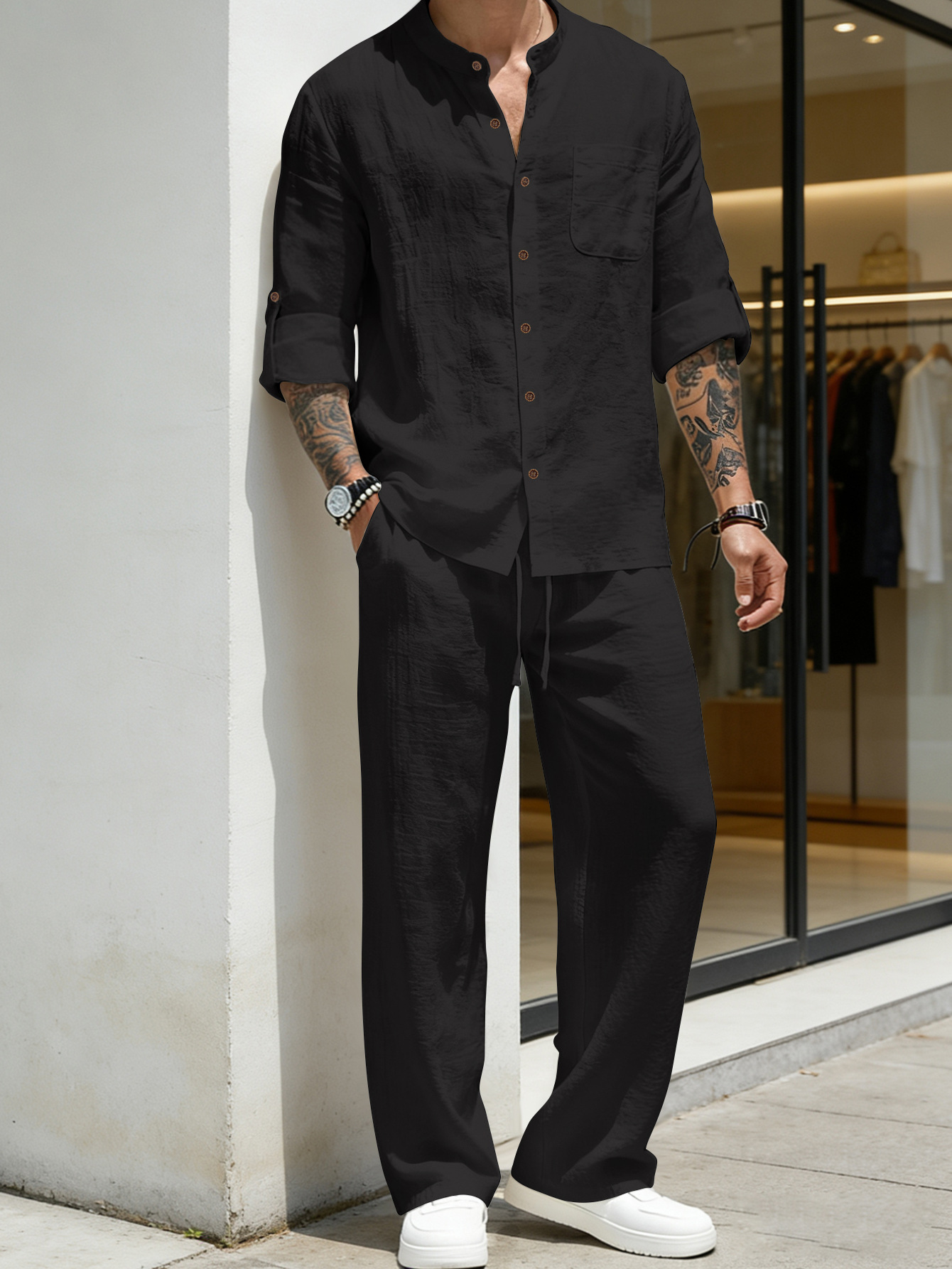 Suit Loose Linen Long Sleeve S - Linen Shirt Breathable recension och pris