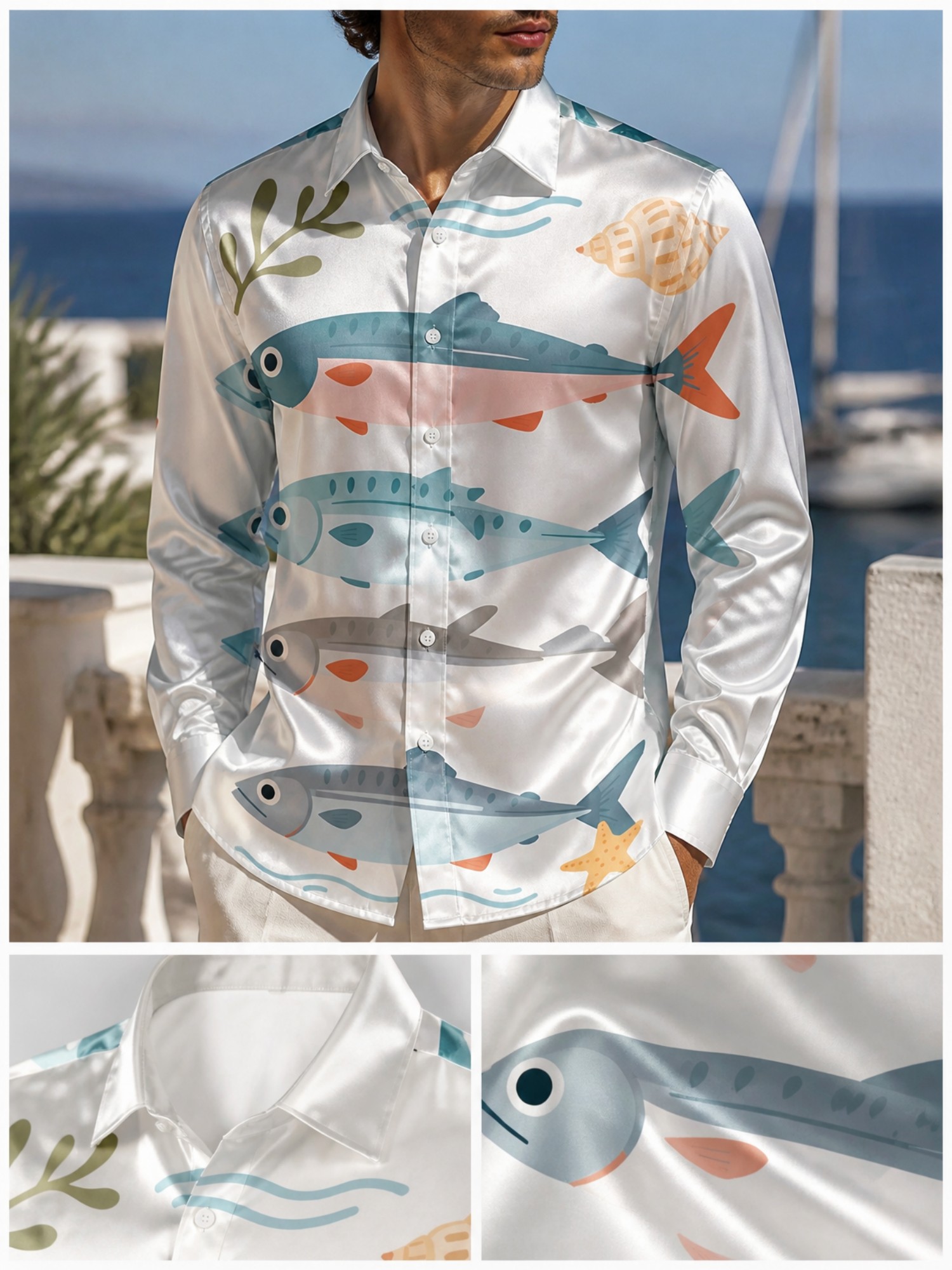 Mens Luxury Satin Long Sleeve  - Resort Shirt Floral recension och pris