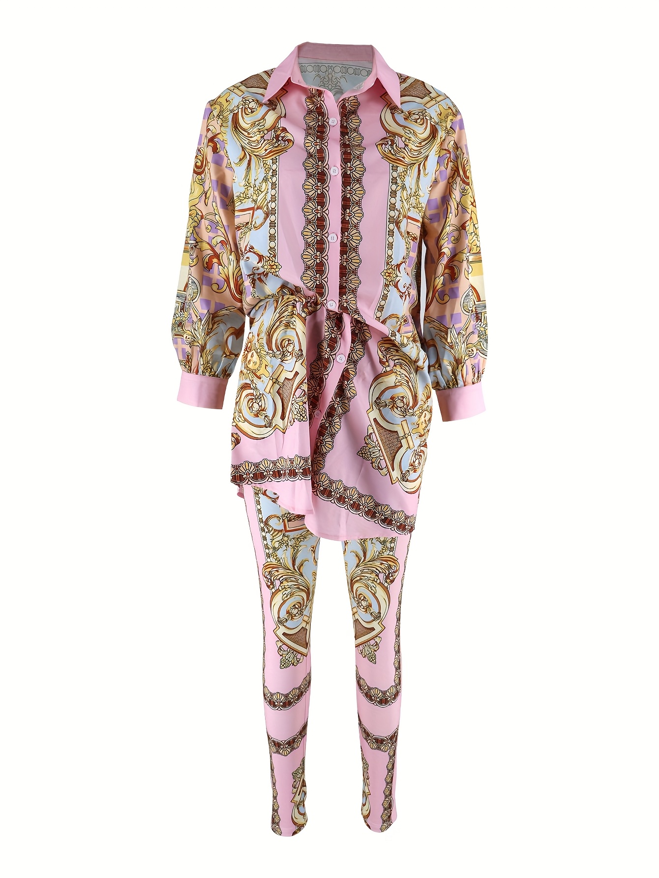 Women 2 Piece Set Ornate Print - Shirt Camp Collar recension och pris